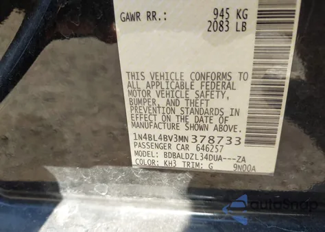 2021 Nissan Altima S Fwd z USA, uszkodzony, nr VIN 1N4BL4BV3MN378733